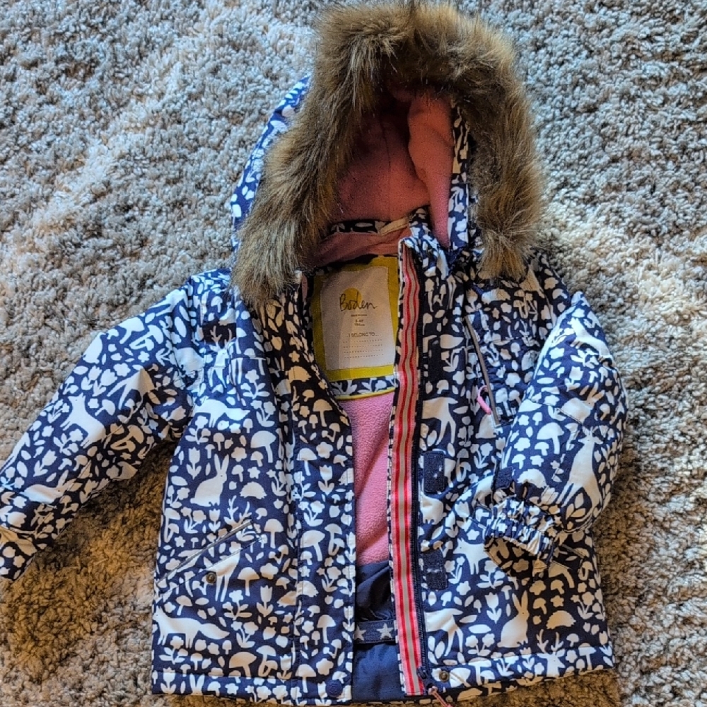 Polarn O. Pyret Navy and White Jacket with Faux Fur Hood